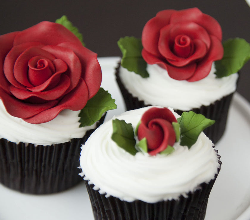 Exquisite Rose & Leaf Kit, Sugar Cake Flowers by Global Sugar Art, Red Roses with Leaves, 65-Piece Set