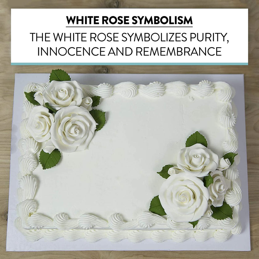 Deluxe White Roses for Cake Decorating, Premium Unwired Sugar Flowers by Global Sugar Art, White, Medium
