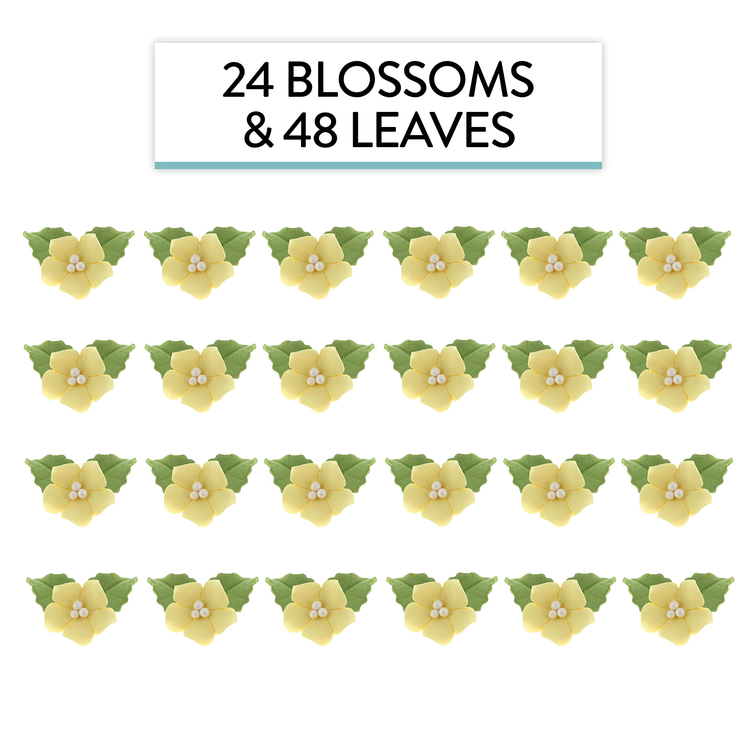 Flower Blossoms with Leaves, Edible Sugar Flowers for Cakes & Cupcakes, by Global Sugar Art, Yellow