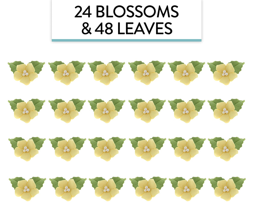 Flower Blossoms with Leaves, Edible Sugar Flowers for Cakes & Cupcakes, by Global Sugar Art, Yellow