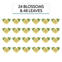 Flower Blossoms with Leaves, Edible Sugar Flowers for Cakes & Cupcakes, by Global Sugar Art, Yellow