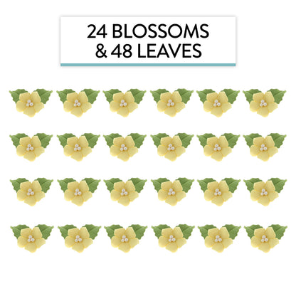 Yellow Flower Blossoms with Leaves Kit, 24 Count