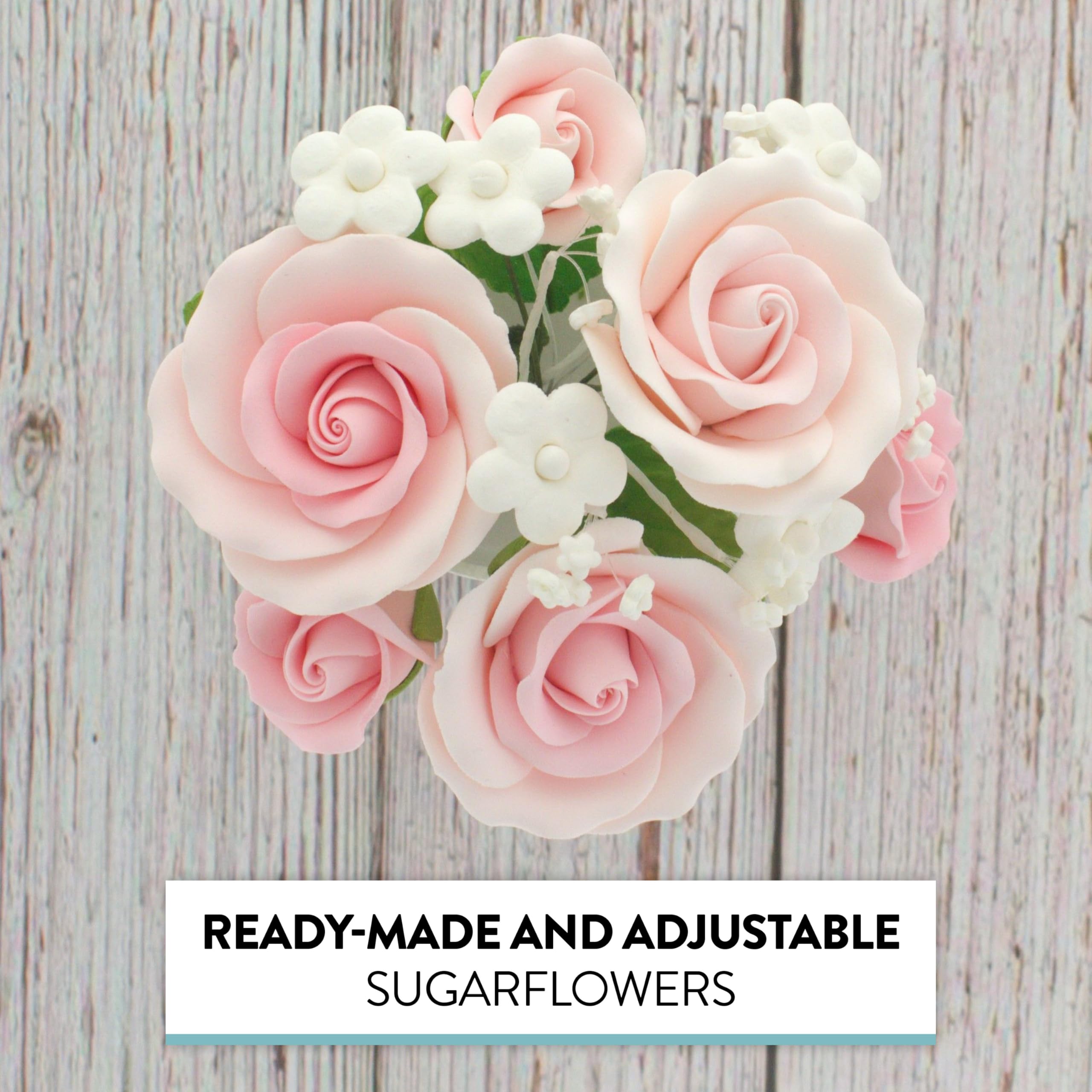 Rose Bouquet Cake Decoration, Elegant Garden Rose Cake Topper, by Global Sugar Art, Pink