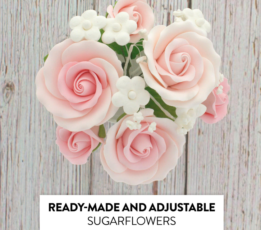 Rose Bouquet Cake Decoration, Elegant Garden Rose Cake Topper, by Global Sugar Art, Pink