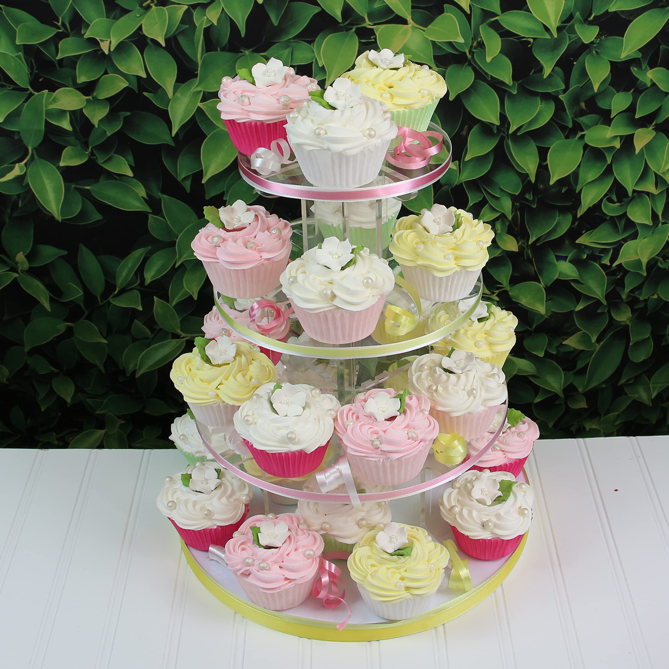 Flower Blossoms with Leaves, Edible Sugar Flowers for Cakes & Cupcakes, by Global Sugar Art, White