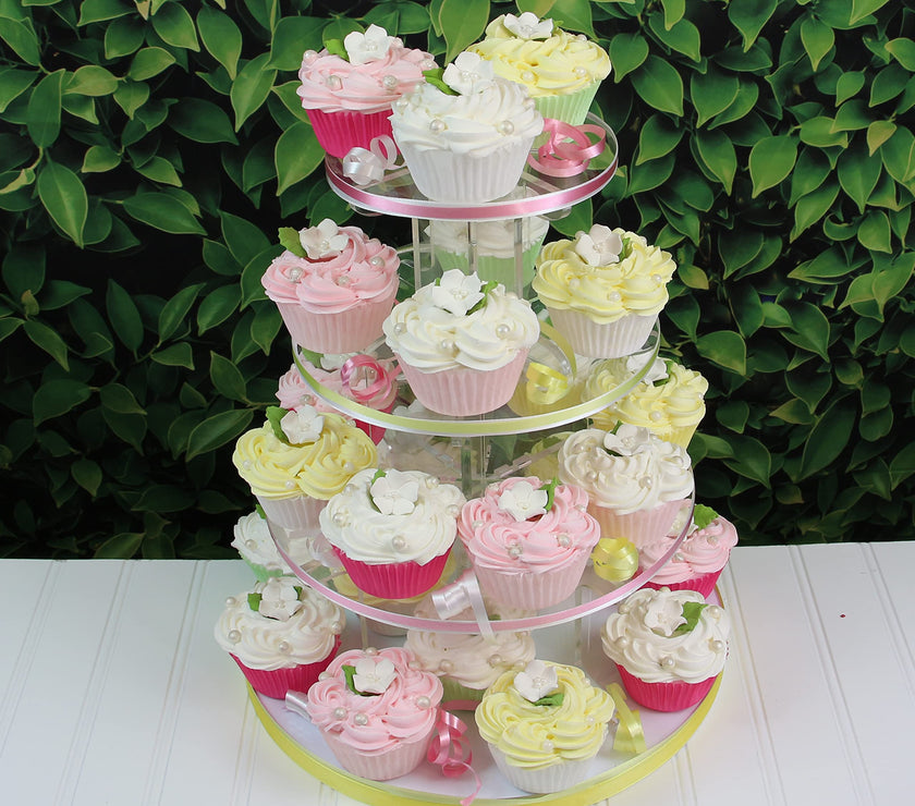 Flower Blossoms with Leaves, Edible Sugar Flowers for Cakes & Cupcakes, by Global Sugar Art, White