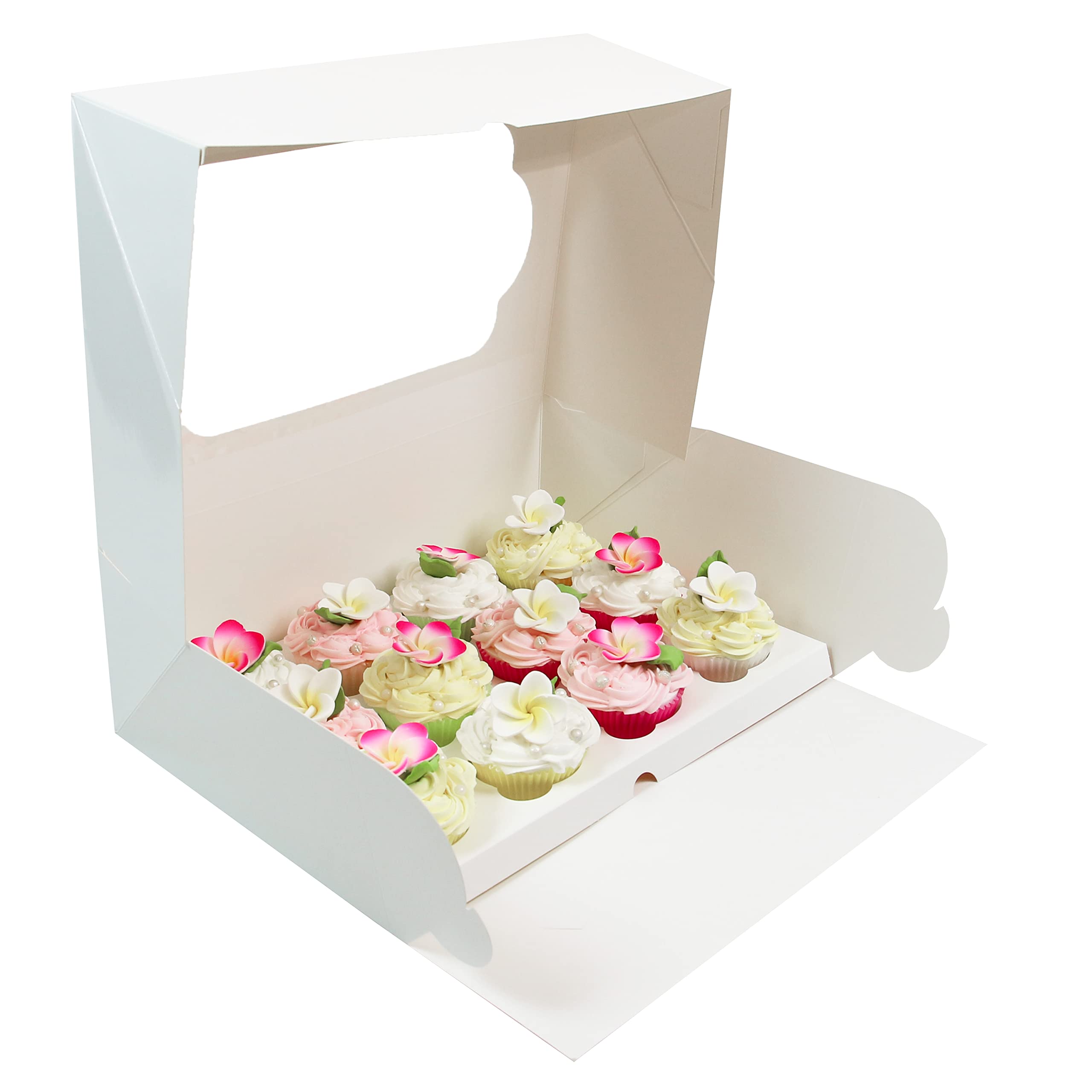 Global Sugar Art Quarter Sheet Cake & Cupcake Box with Window and Cupcake Insert, Auto-Popup, 14 x 10 x 4 Inches, 5 Count