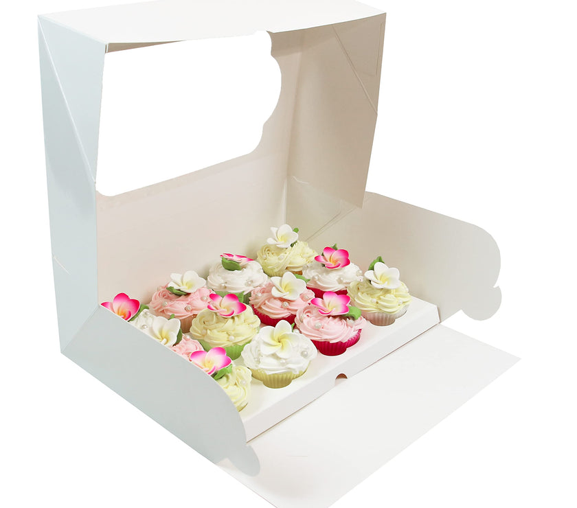 Global Sugar Art Quarter Sheet Cake & Cupcake Box with Window and Cupcake Insert, Auto-Popup, 14 x 10 x 4 Inches, 5 Count