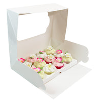 Global Sugar Art Quarter Sheet Cake & Cupcake Box with Window and Cupcake Insert, Auto-Popup, 14 x 10 x 4 Inches, 5 Count