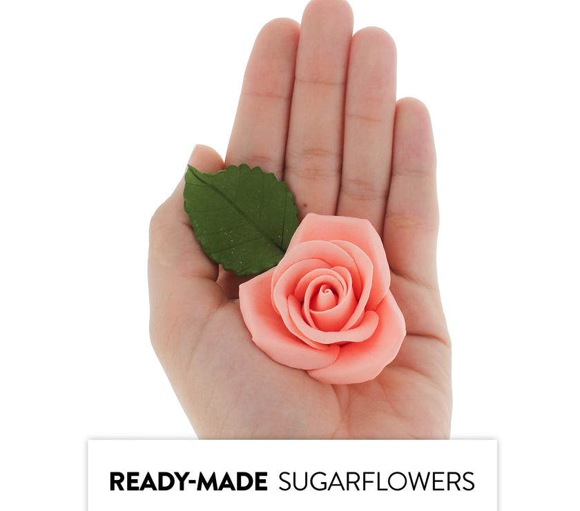 Peace Rose Sugar Flowers with Leaves, Cake Decorating Kit, by Global Sugar Art, Medium, Apricot