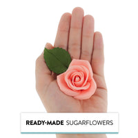 Peace Rose Sugar Flowers with Leaves, Cake Decorating Kit, by Global Sugar Art, Medium, Apricot