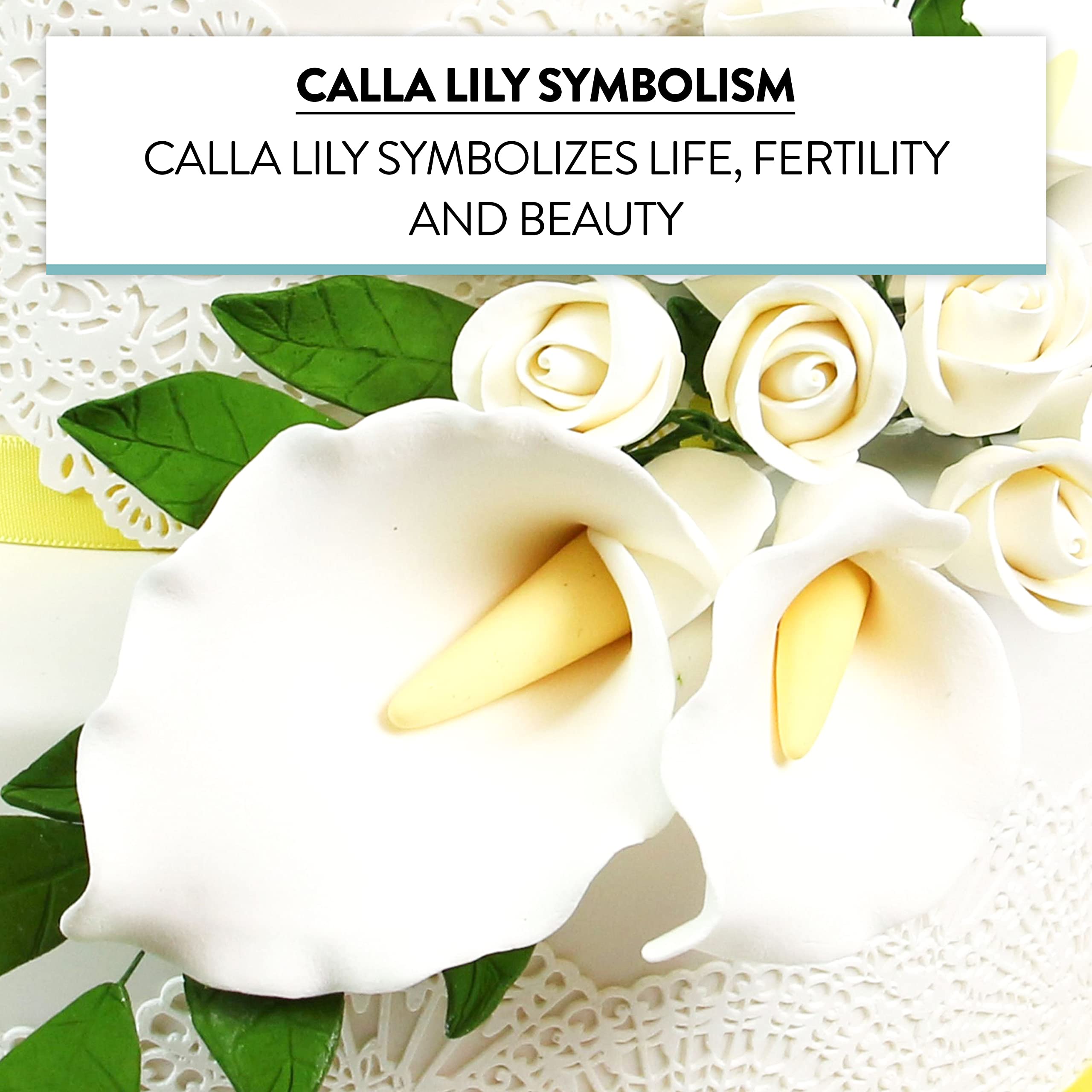 Calla Lily Sugar Cake Flowers by Global Sugar Art, White with Yellow, Wired, 3 Sizes, 6 Count