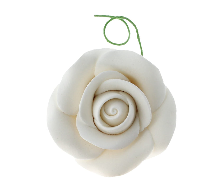 Classic Tea Rose Sugar Cake Flowers, by Global Sugar Art, Wired, White, Small-Medium