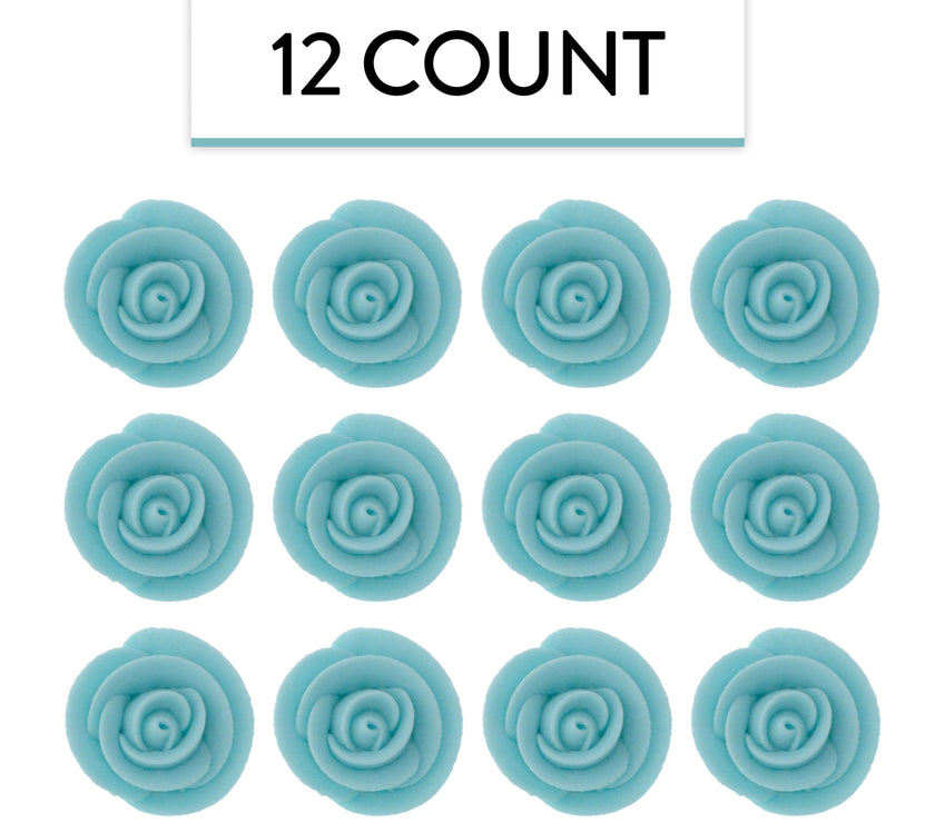 Premium Edible Roses for Cakes and Cupcakes, Sweet Royal Icing Roses, by Global Sugar Art, Light Blue