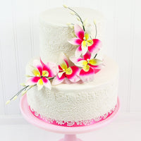 Orchid Sugar Cake Flower Sprays, Deep Pink and Yellow Double Orchid Spray, by Global Sugar Art