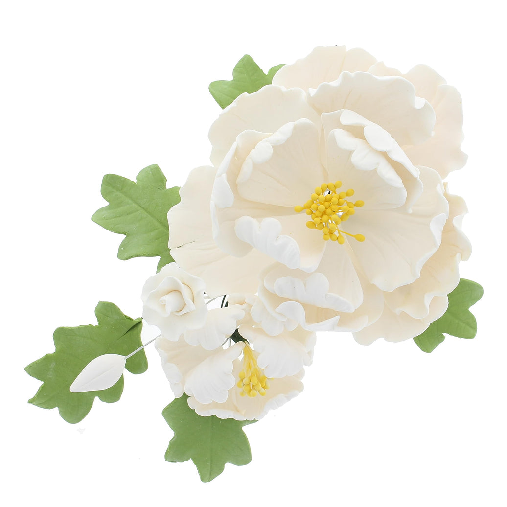 Premium Peony Sprays for Cake Decorating by Global Sugar Art, White Open