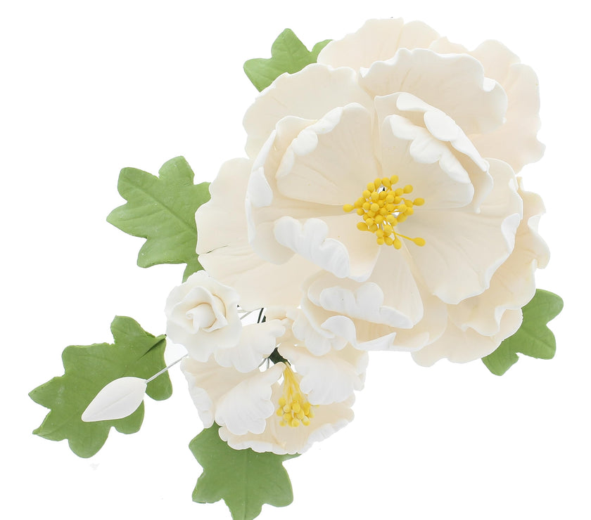Premium Peony Sprays for Cake Decorating by Global Sugar Art, White Open