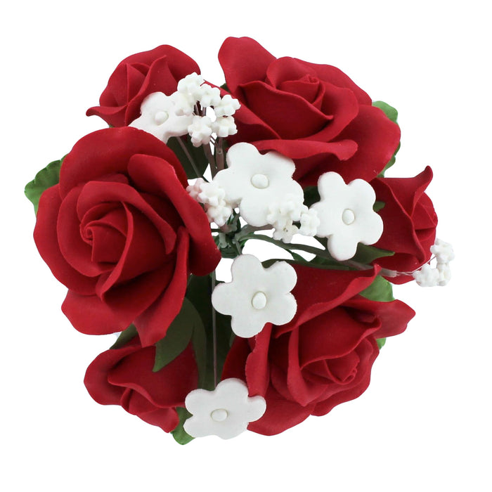 Rose Bouquet Cake Decoration, Elegant Garden Rose Cake Topper, by Global Sugar Art, Red