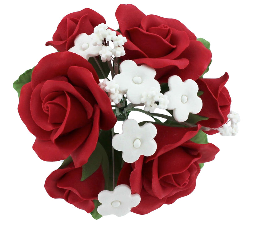 Rose Bouquet Cake Decoration, Elegant Garden Rose Cake Topper, by Global Sugar Art, Red