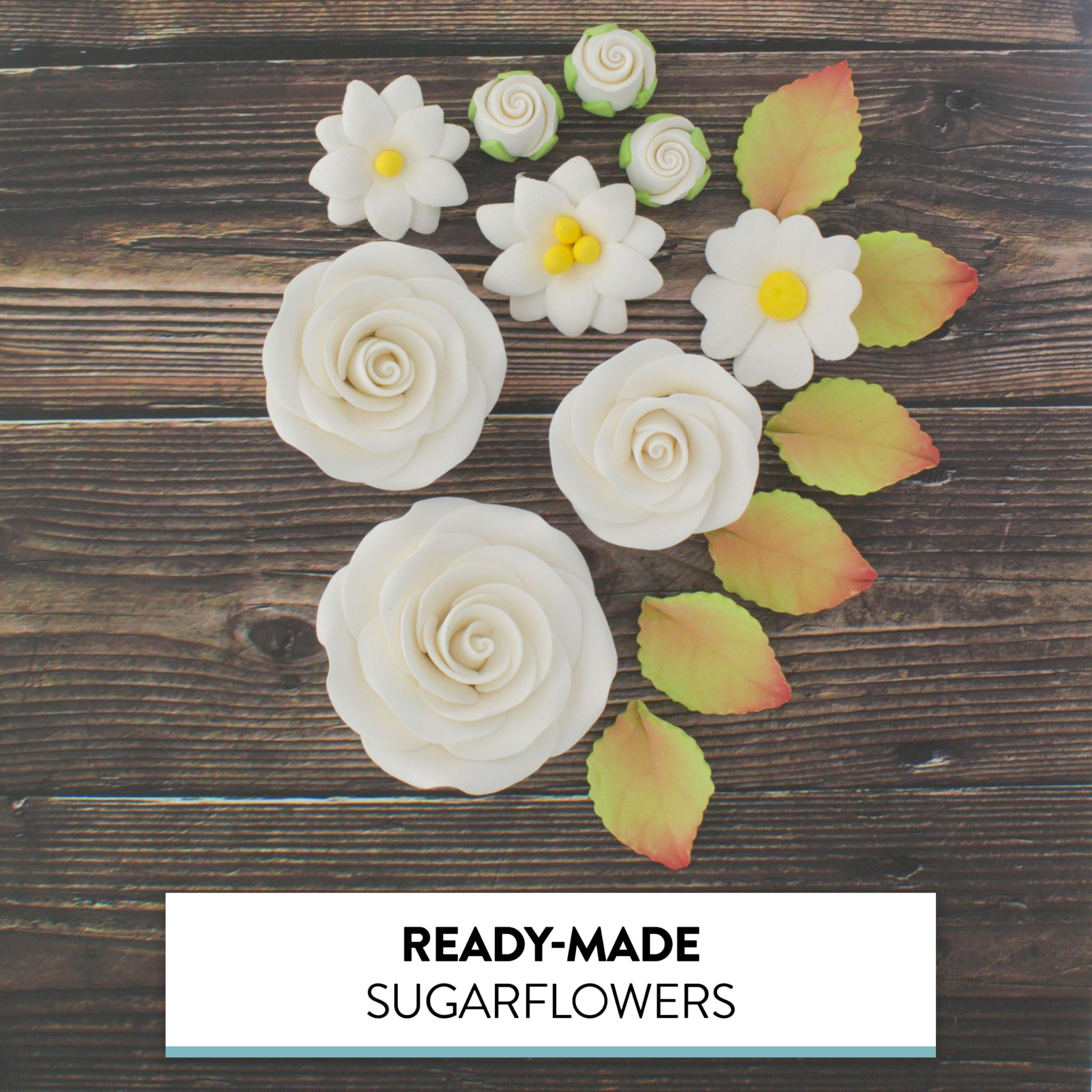 Rose and Blossom Set, Sugar Flowers for Cakes, by Global Sugar Art, White Roses and Blossoms