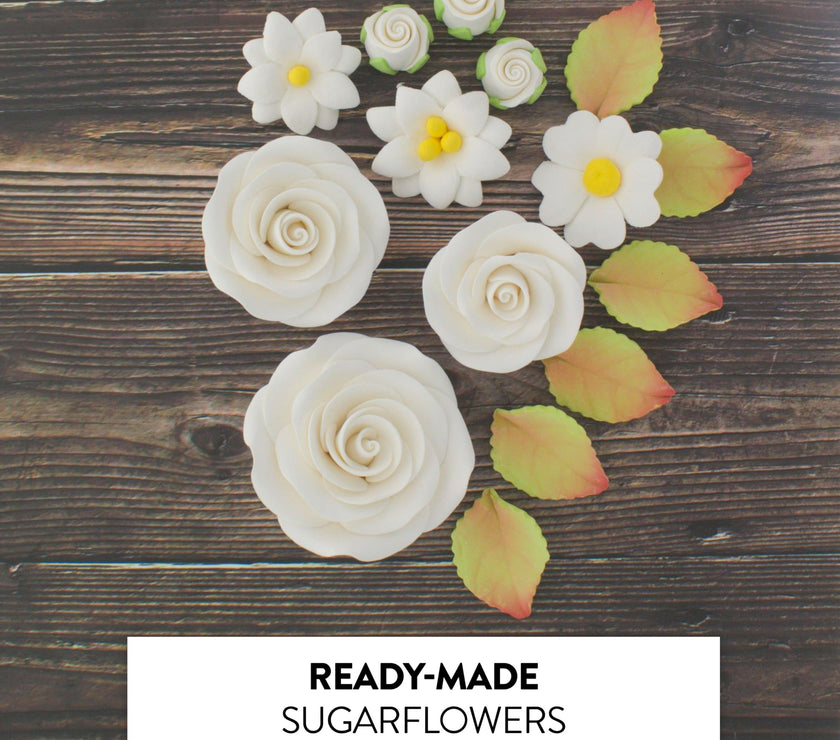 Rose and Blossom Set, Sugar Flowers for Cakes, by Global Sugar Art, White Roses and Blossoms