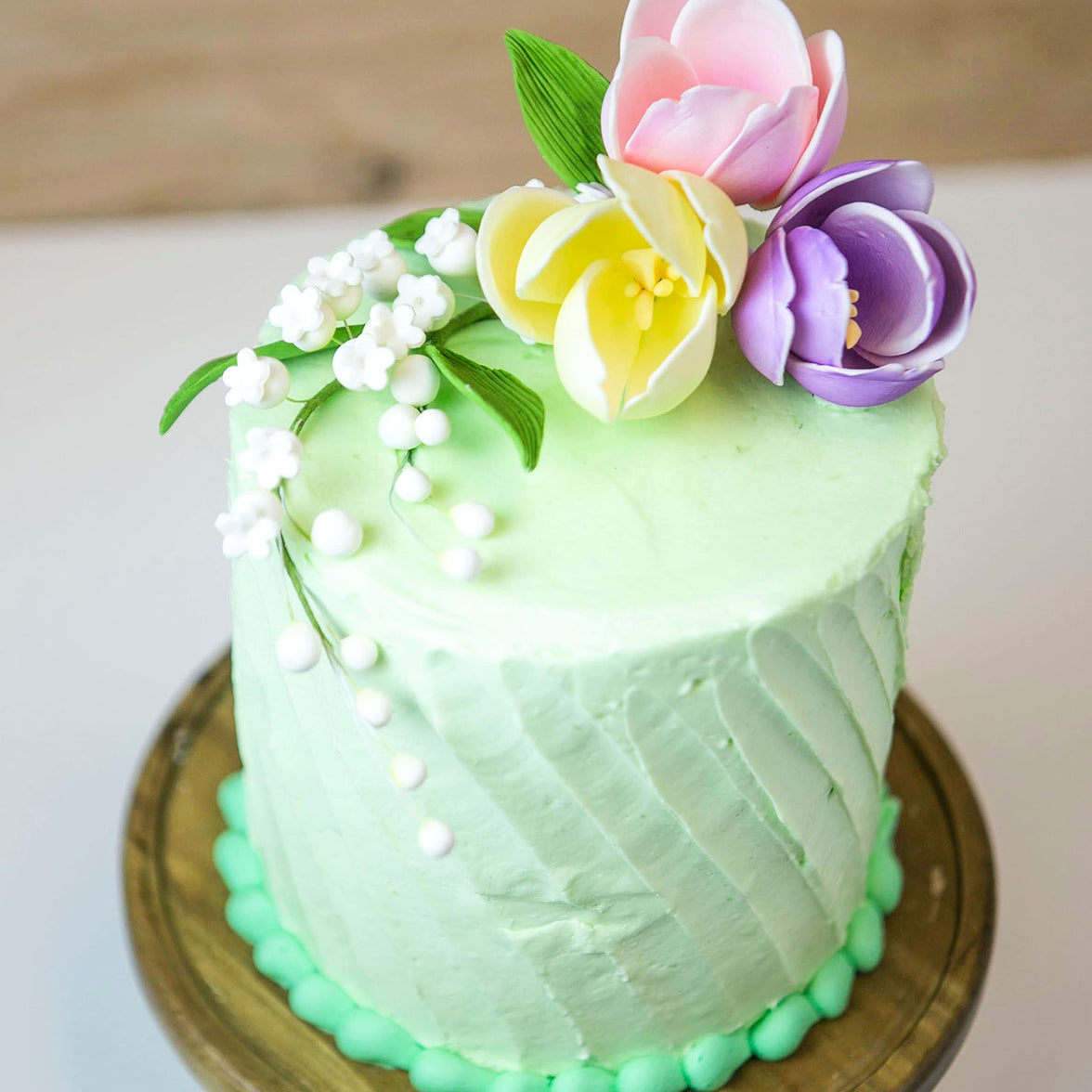 Lily of the Valley Sugar Cake Flower Spray with Leaves, by Global Sugar Art, White