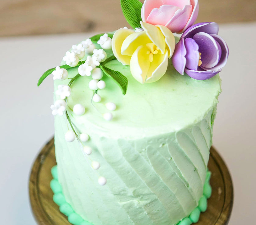 Lily of the Valley Sugar Cake Flower Spray with Leaves, by Global Sugar Art, White