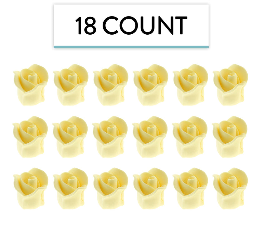 Tiny Rose Sugar Flowers, Edible Cupcake Toppers, Extra Small, by Global Sugar Art, Yellow