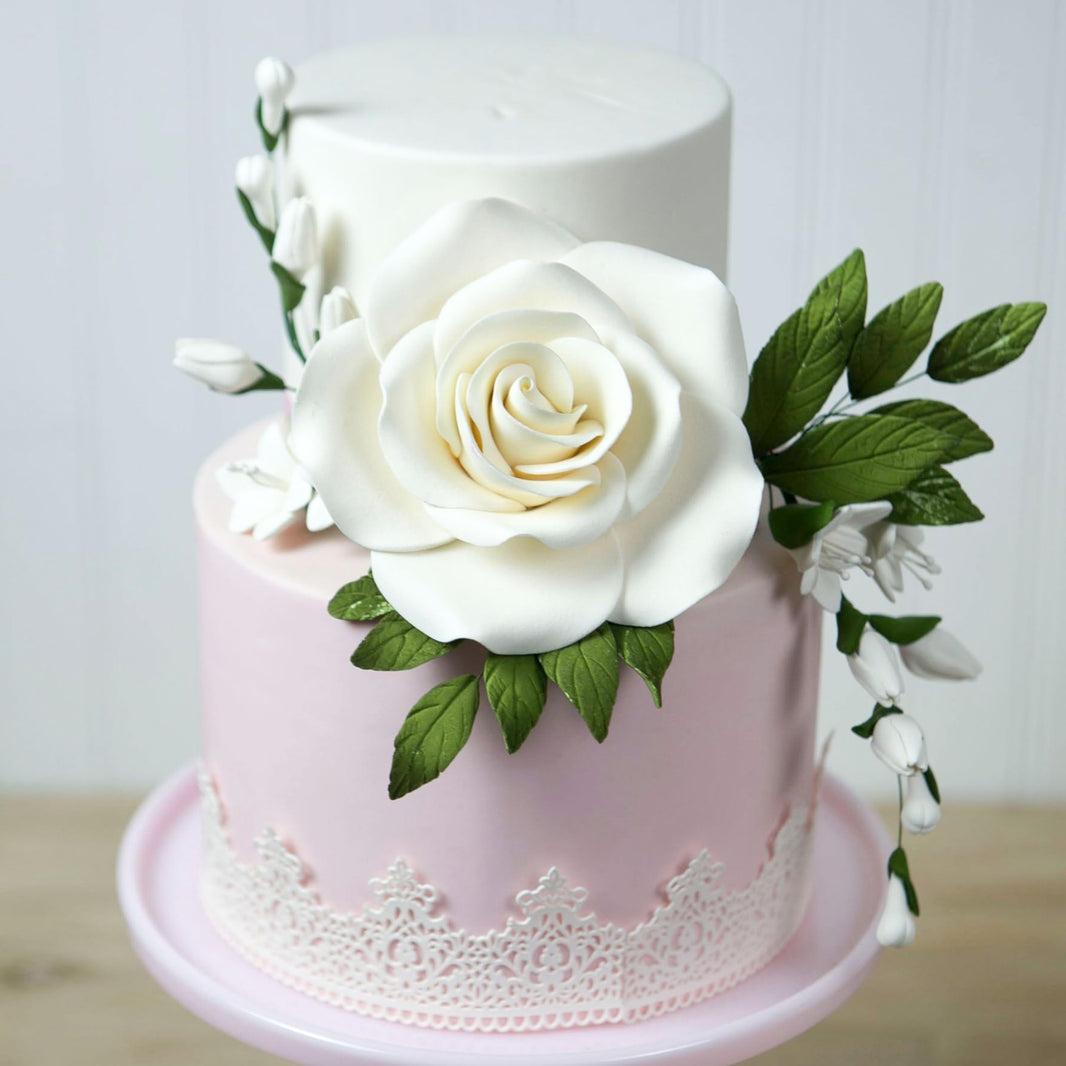 Jumbo Rose Sugar Cake Flowers by Global Sugar Art, White