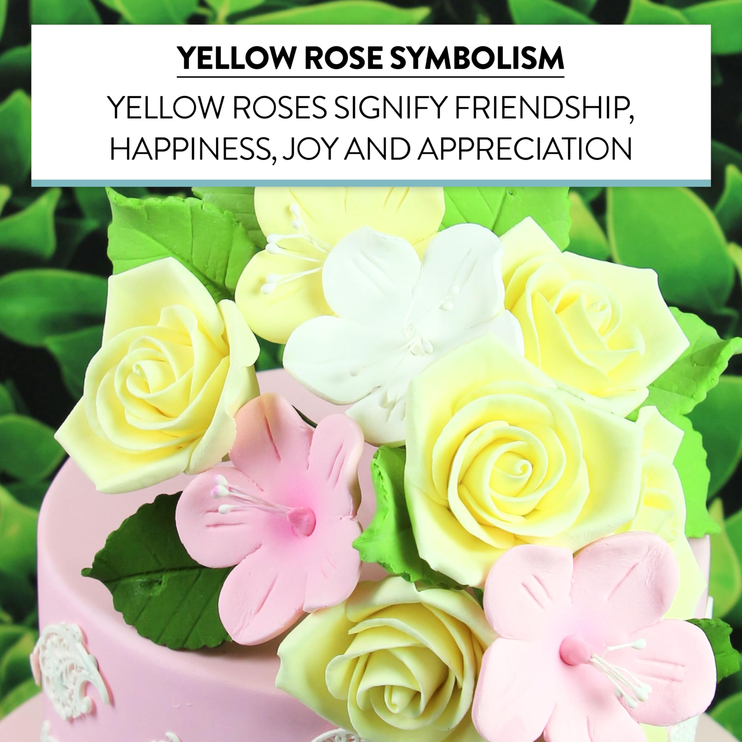 Peace Rose Sugar Flowers with Leaves, Cake Decorating Kit, by Global Sugar Art, Medium, Yellow