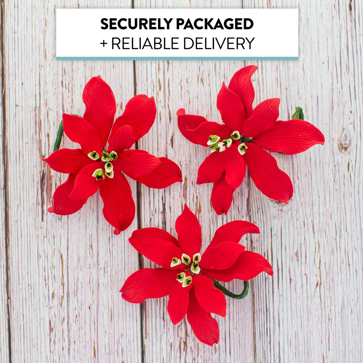 Christmas Poinsettia Sugar Flowers for Cakes, by Global Sugar Art, Small Poinsettia