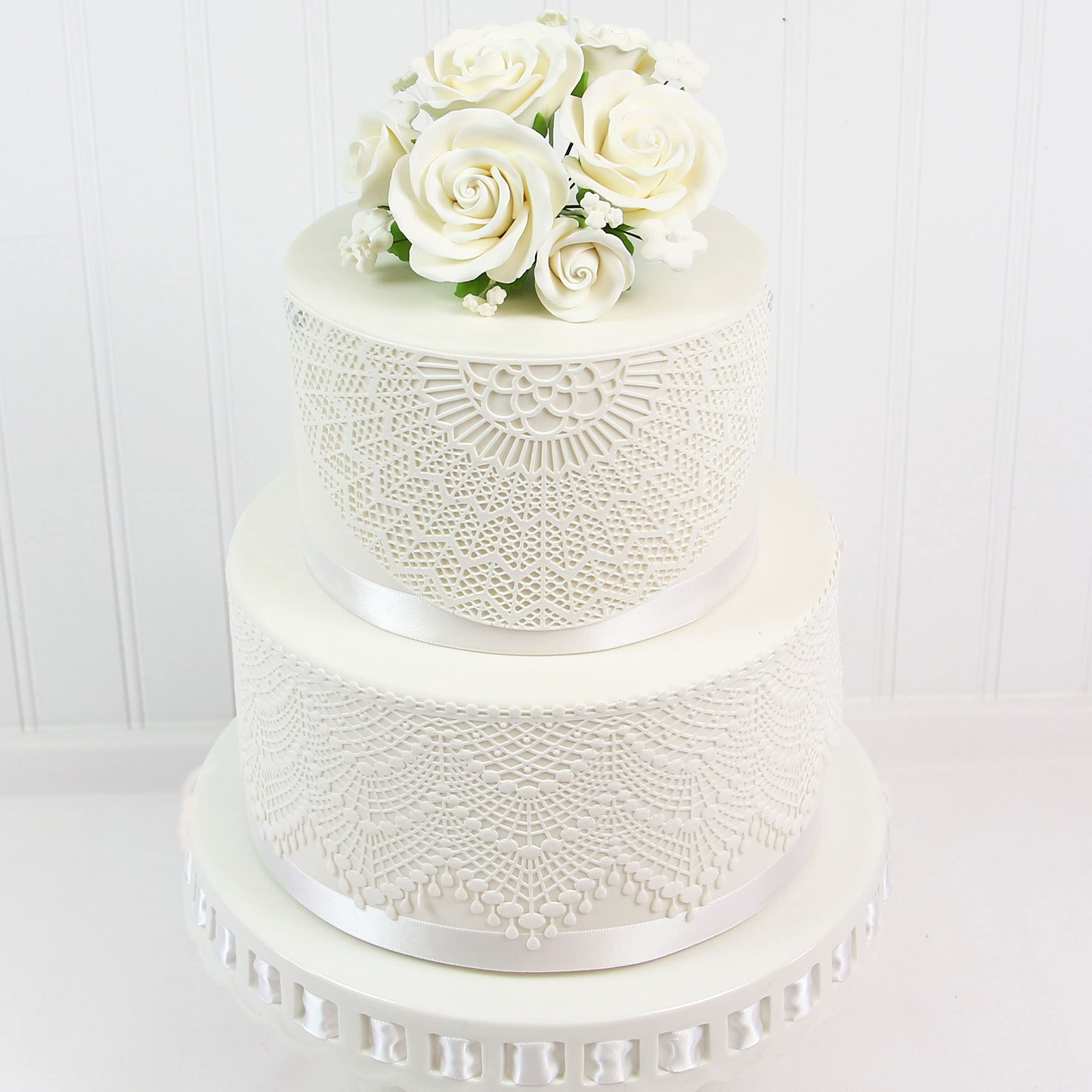 Rose Bouquet Cake Decoration, Elegant Garden Rose Cake Topper, by Global Sugar Art, White