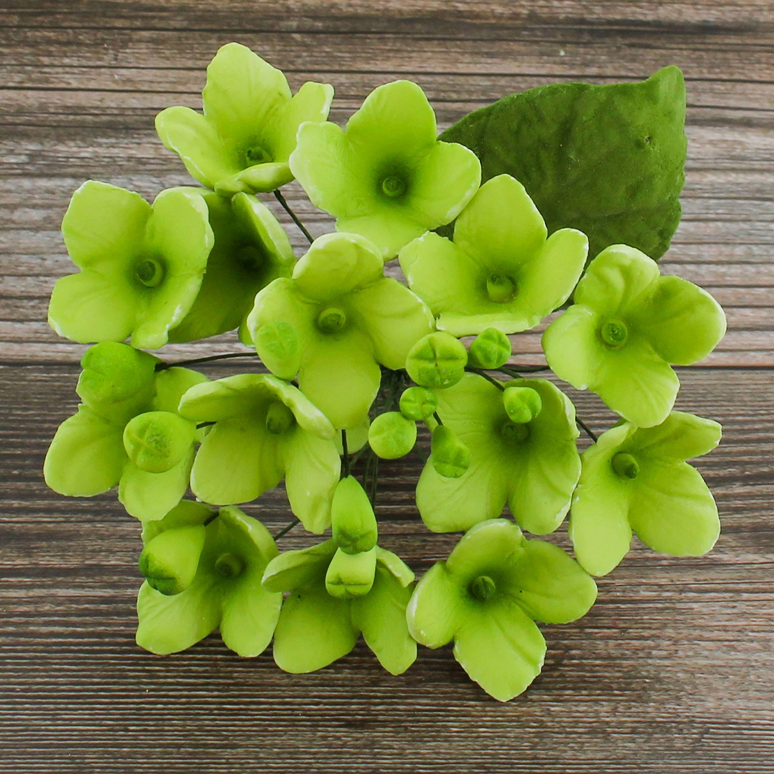 Hydrangea Blossoms Sprays, Sugar Cake Flowers by Global Sugar Art, 4 Count, Green