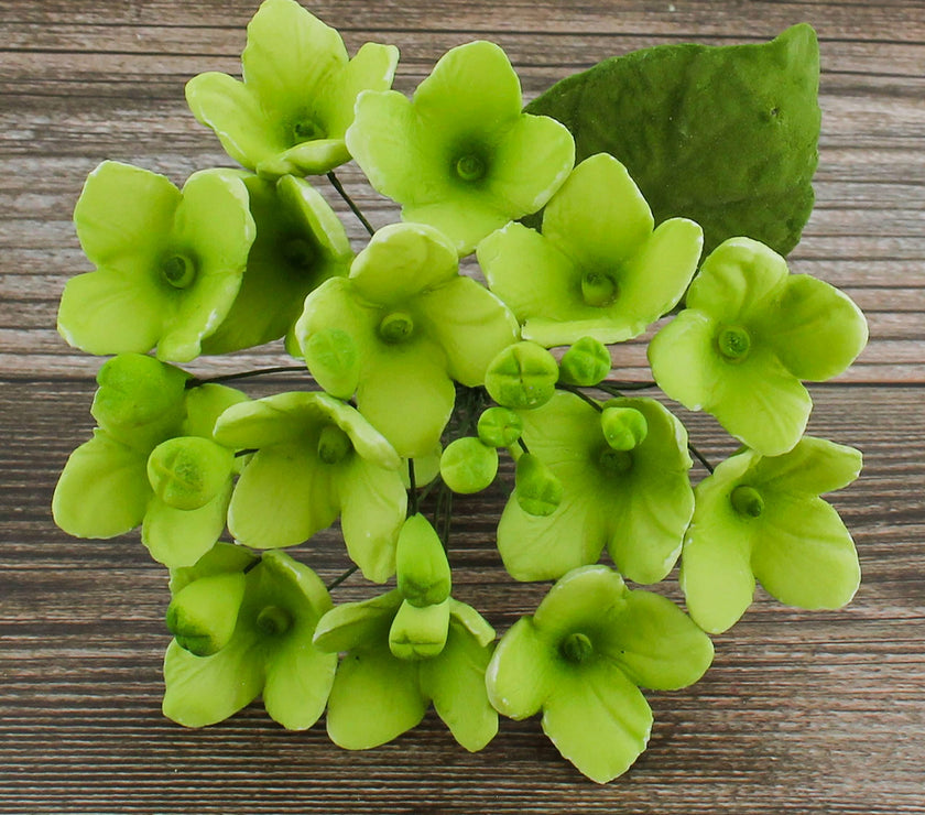 Hydrangea Blossoms Sprays, Sugar Cake Flowers by Global Sugar Art, 4 Count, Green