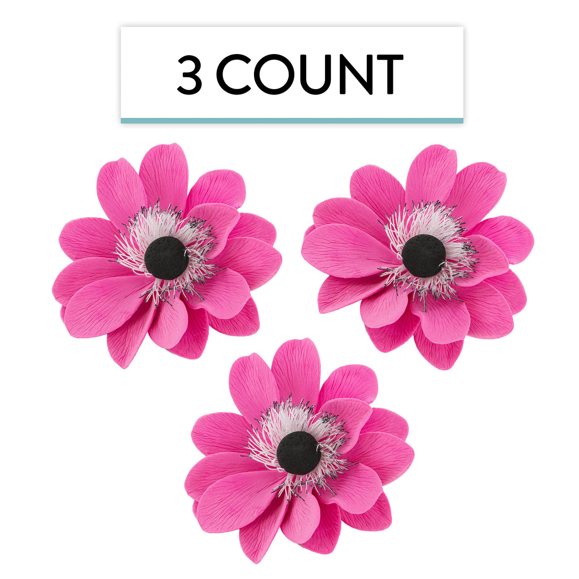 Global Sugar Art Sugar Pink and Black Anemone by Chef Alan Tetreault, 3 Count