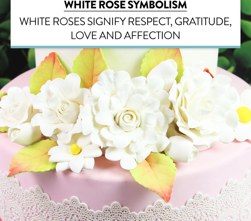 Ruffled Rose and Blossom Set, Sugar Flowers for Cakes, by Global Sugar Art, White