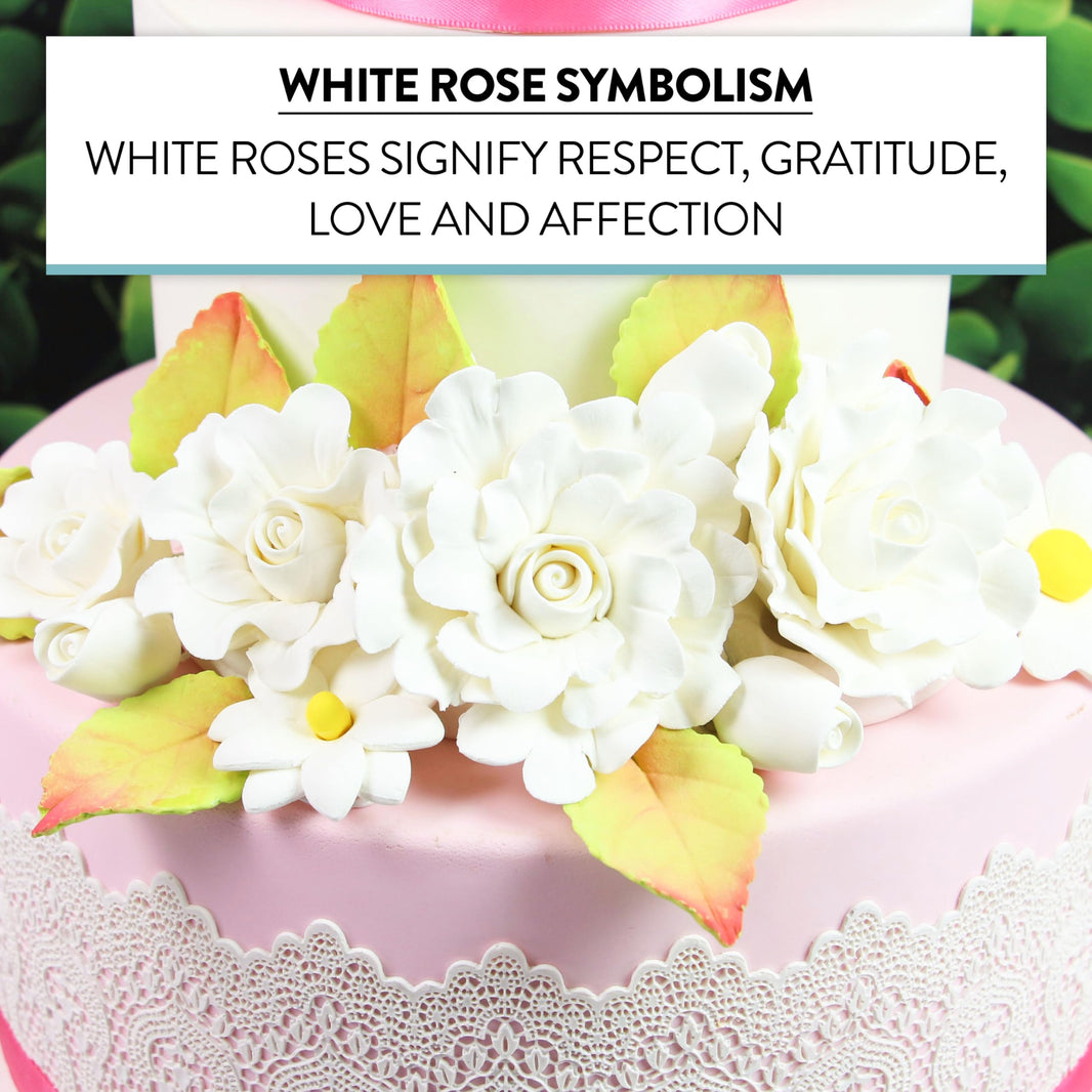 Ruffled Rose and Blossom Set, Sugar Flowers for Cakes, by Global Sugar Art, White