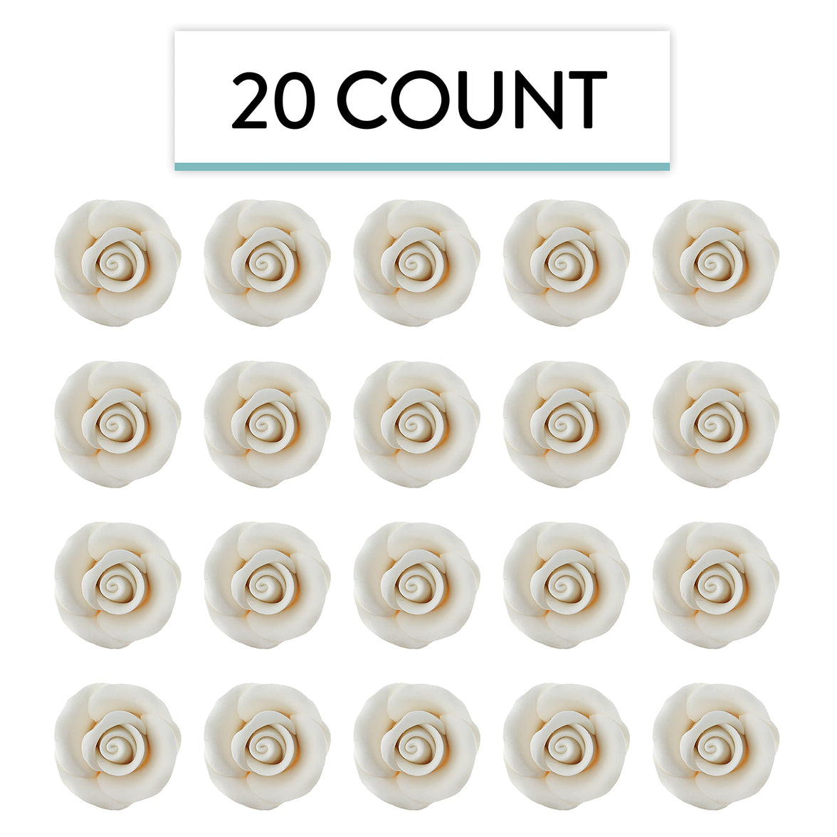 Deluxe White Roses for Cake Decorating, Premium Unwired Sugar Flowers by Global Sugar Art, White, Small