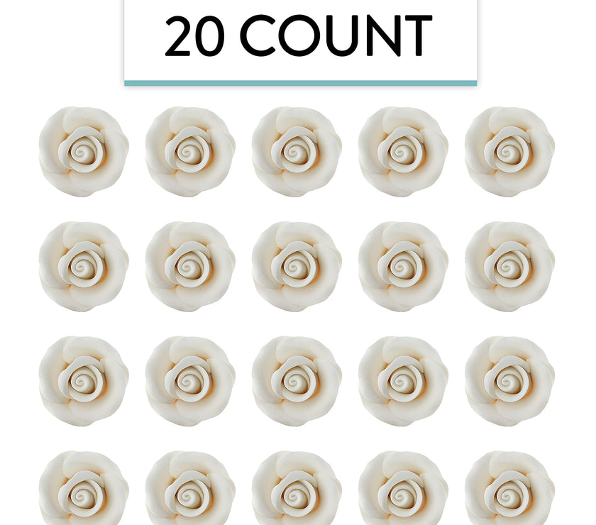 Deluxe White Roses for Cake Decorating, Premium Unwired Sugar Flowers by Global Sugar Art, White, Small