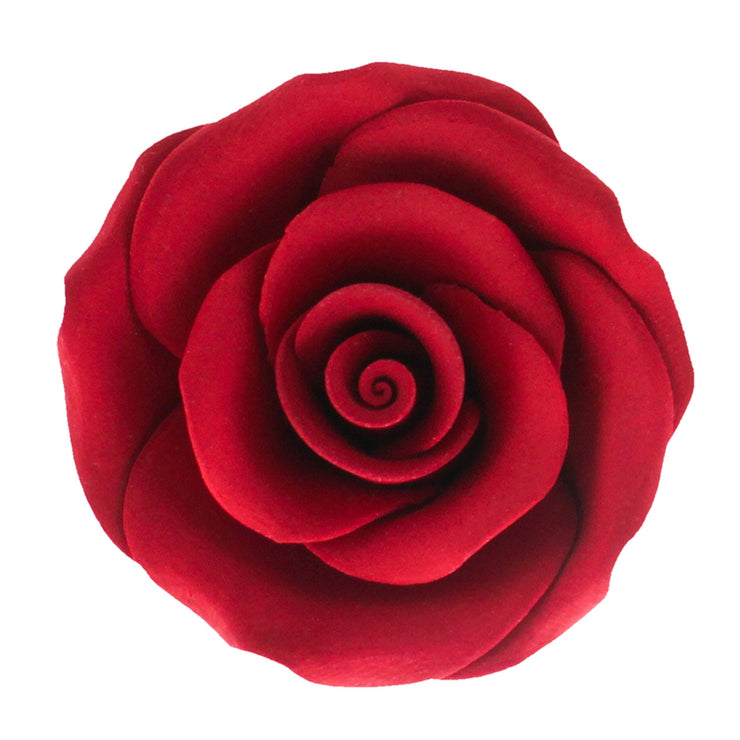 Classic Tea Rose Sugar Cake Flowers, by Global Sugar Art, Wired, Red with Green Calyx, Smedium