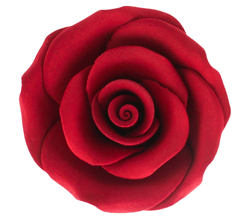 Classic Tea Rose Sugar Cake Flowers, by Global Sugar Art, Wired, Red with Green Calyx, Smedium