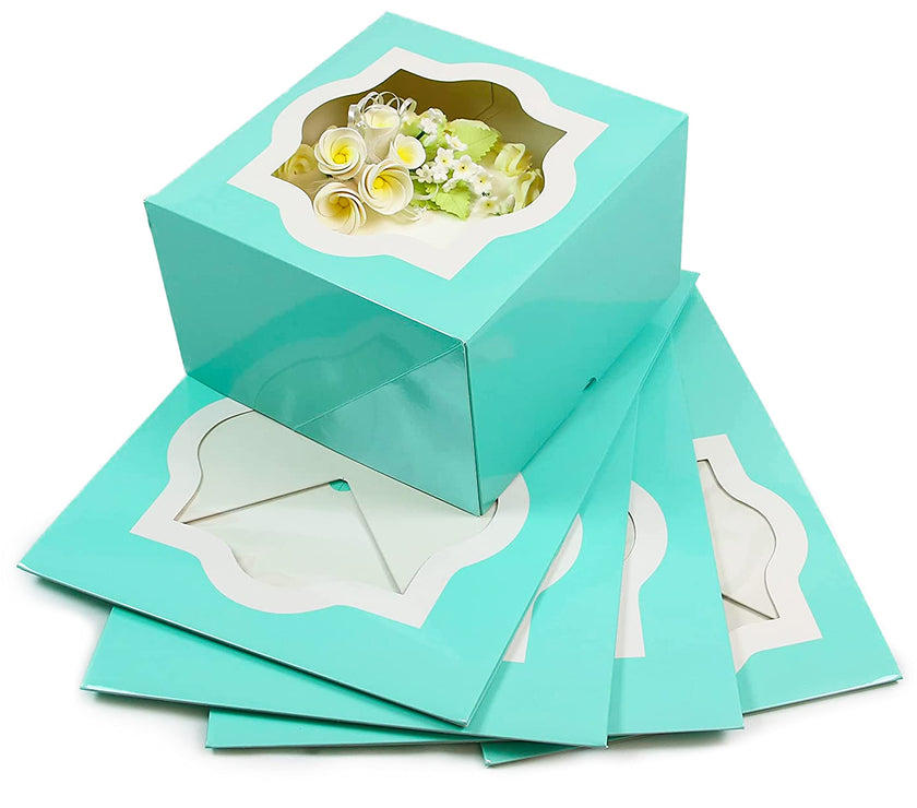 Global Sugar Art Auto-Popup Extra Deep Square Cake Box with Window, 10 x 10 x 6 Inches