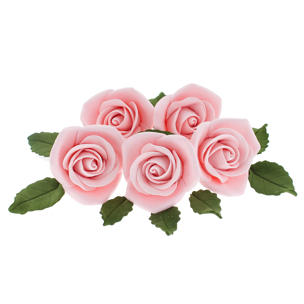 Peace Rose Sugar Flowers with Leaves, Cake Decorating Kit, by Global Sugar Art, Medium, Pink