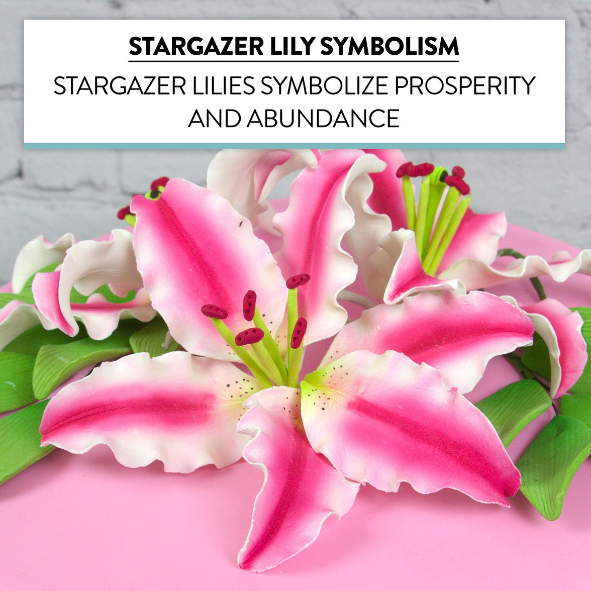 Stargazer Lily Sugar Flowers with Leaf Sprays by Global Sugar Art, Pink and White, 3 Count