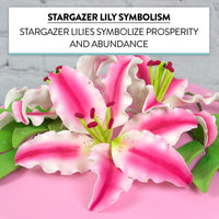 Stargazer Lily Sugar Flowers with Leaf Sprays by Global Sugar Art, Pink and White, 3 Count