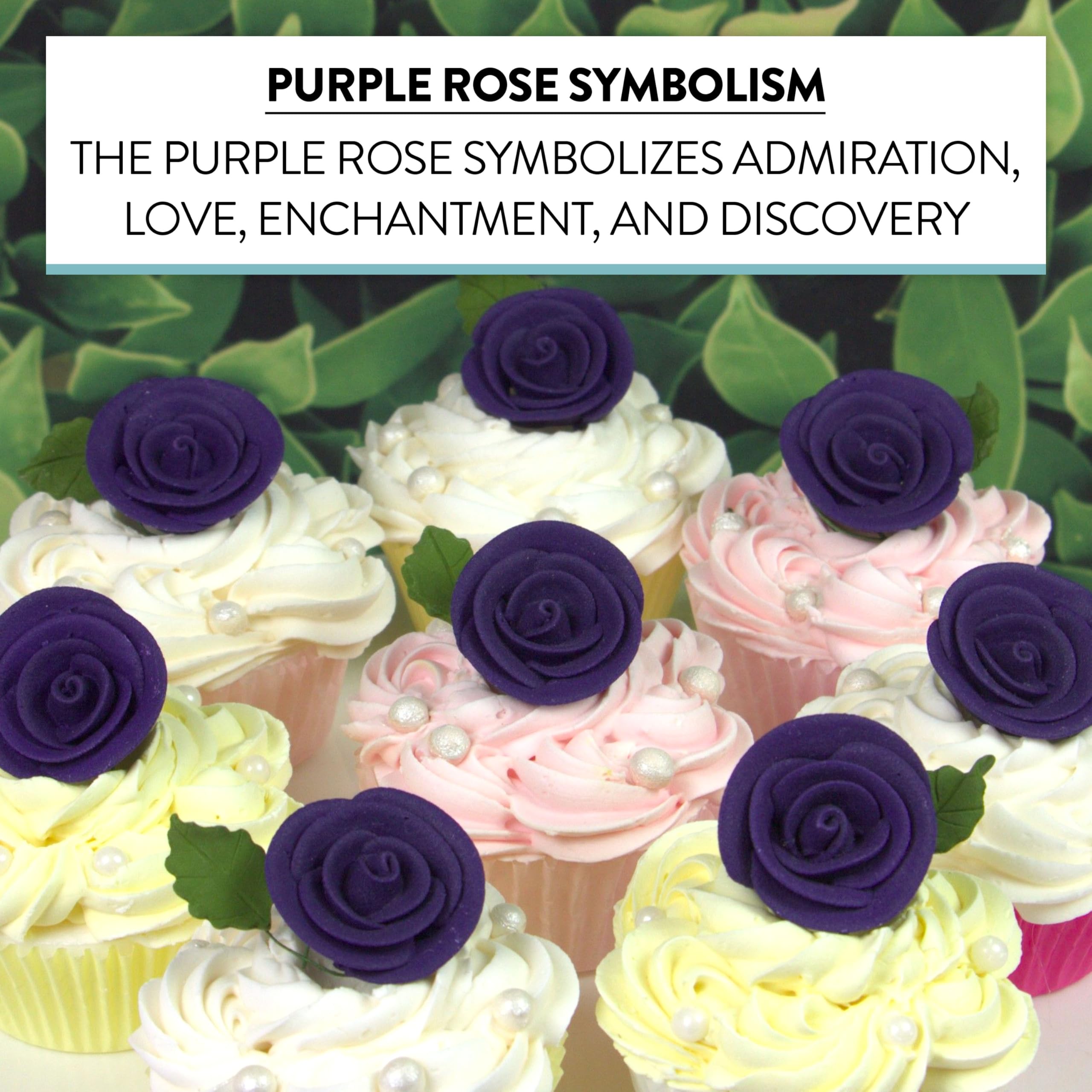 Premium Edible Roses for Cakes and Cupcakes, Sweet Royal Icing Roses, by Global Sugar Art, Deep Violet