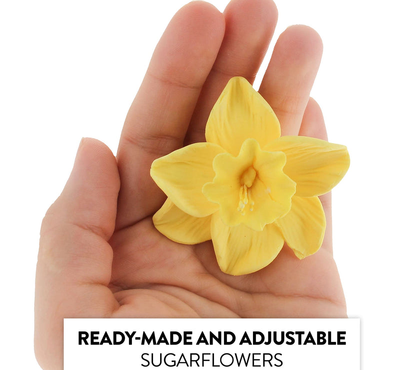 Daffodil Sugar Cake Flowers by Global Sugar Art, Yellow, 6 Count
