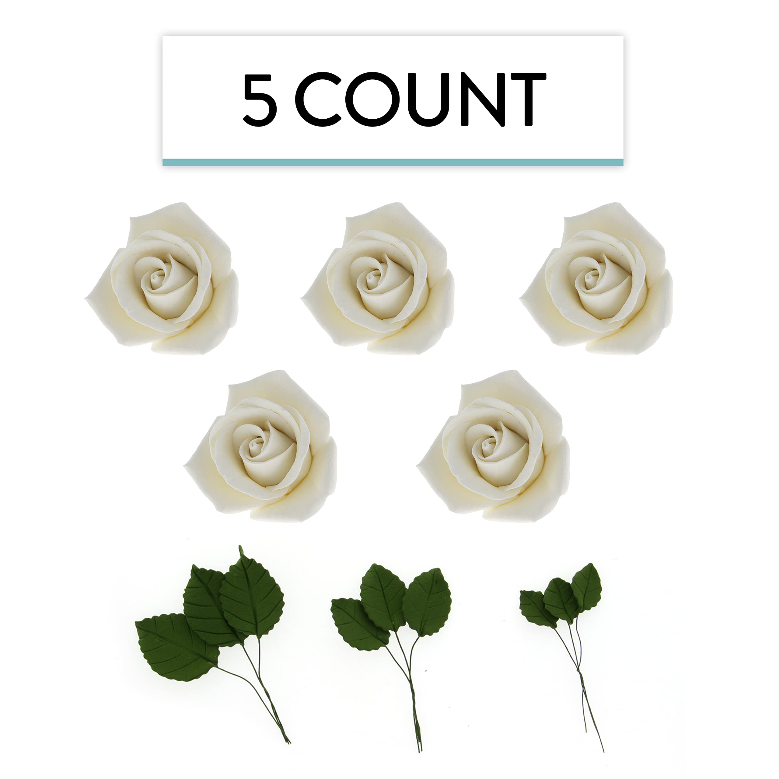 Peace Rose Sugar Flowers with Leaves, Cake Decorating Kit, by Global Sugar Art, Medium, White