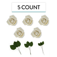 Peace Rose Sugar Flowers with Leaves, Cake Decorating Kit, by Global Sugar Art, Medium, White