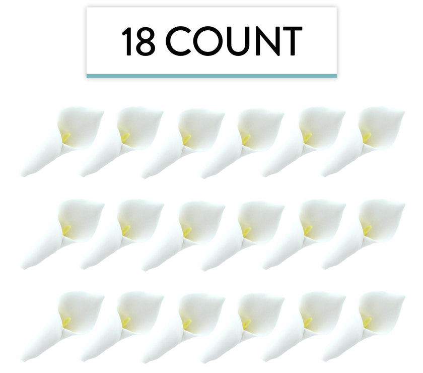 Calla Lily Sugar Cake Flowers by Global Sugar Art, White with Yellow, Unwired, Medium, 18 Count